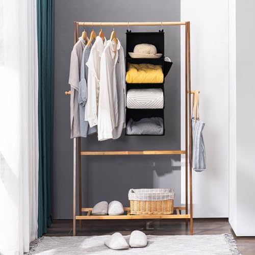 YOUDENOVA Hanging Closet Organizer and Storage for Clothes, 4-Shelf, Black | Locker/RV/Camper Organizer, Side Pocket, Hanging Shelves for Small Closet, Dorm Room Essentials for Guys, Breathable Fabric - Image 6