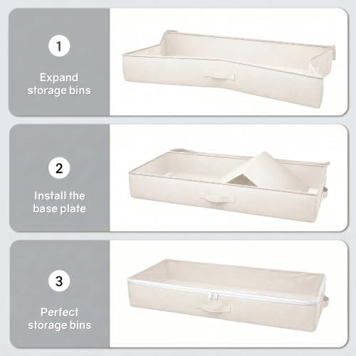 2-Pack Under Bed Storage Containers, 4.5 Inches Tall Clothes Storage, Beige | Low Profile Collapsible Underbed Organizer Bin with Sturdy Sidewalls/Bottom, Cotton-linen, For Seasonal Clothes & Bedding - Image 7