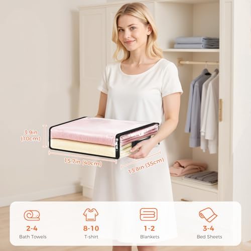 SpaceWhisper Clear Sheet Storage Bags, 8 Pack, 15.7 x 13.8 x 3.9 in | Sheet organizers and storage, zippered closure, thick plastic, reinforced handles, clothes, blankets, under-bed storage - Image 2