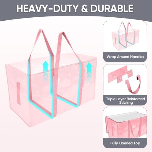 TICONN 2 Pack Extra Large Moving Bags Heavy Duty with Zippers & Carrying Handles, Durable Storage Bags Moving Boxes for Closet Organizers and Storage (2 Pack, Coral) - Image 3