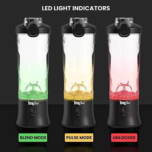 Total Chef Portable Blender - For Smoothies & Protein Shakes, USB Rechargeable Cordless Mini Travel Mixer, Personal Juicer, Ice Crusher, Blender Bottle, Mini Licuadora Portatil, 20oz, Black - Image 6