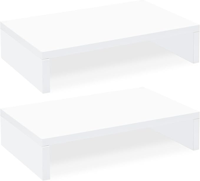 TEAMIX White Monitor Stand Riser, 2 Pack Wood | Dual Stand for 2 monitors. Holds 80 lbs, Stack or Separate Adjustable Use, Fits laptop, TV, PC. For Home Office, Gaming by TEAMIX