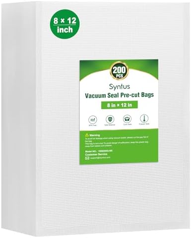 Syntus 200 Pcs Vacuum Sealer Bags for Food, Quart Size 8x12, BPA Free by Syntus