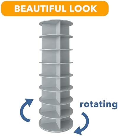 SpaceAid 8 Tier Rotating Shoe Rack Tower, Spinning Shoe Display Lazy Susan, Revolving 360 Shoe Rack Storage Round Carousel, Vertical Handbag Rotate Shoes Closet Organization (8-Tier Gray) - Image 7