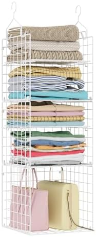 X-cosrack Closet Hanging Organizer and Storage - 5 Tier Hanging Shelves, Wire Closet Shelf Organizer Basket with Adjustable Dividers for Home Clothing Sweaters Shoes Handbags by X-cosrack