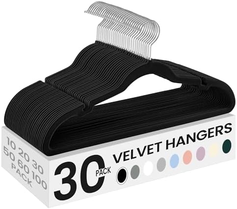 SONGMICS Velvet Hangers 30 Pack, Non-Slip Clothes Hangers, Space-Saving | Suit Hangers with Shoulder Notches, Pants Bar, 360° Swivel Hook, for Closet, Ink Black, BREANNA Collection UCRF029B03 by Unknown