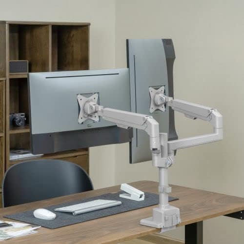 Mount-It! Dual Monitor Mount - Monitor Stands for 2 Monitors, Computer Arms on Desk Stand, Gas Spring Height Adjustable Desk Mount in Silver, VESA 75, 100 Fits Screens Up to 32", Silver Color - Image 2