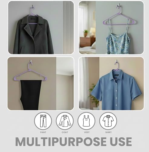 Utopia Home Plastic Hangers 50 Pack – Built-in Strap Hooks Purple | Space saving | Durable & strong | Closet organizer | Clothes hangers | Ideal for shirts, pants, skirts & coats - Image 4