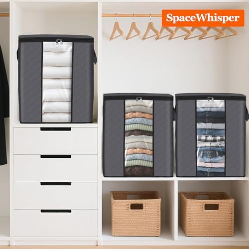 SpaceWhisper 4 Pack 100L Clothes Storage, Foldable Storage Bags, Grey | Thick Fabric, Clear Window, with Reinforced Handle, for Clothing, Blanket, Comforters, Bedding Organizing - Image 7