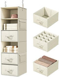 Vailando 6-Shelf Hanging Closet Organizer with 3 Fabric Drawers, Beige | Removable Fabric Drawers, Side Pockets, Reinforced Structure, Space-Saving Storage for Clothes, Nursery and Dorm Rooms by Vailando