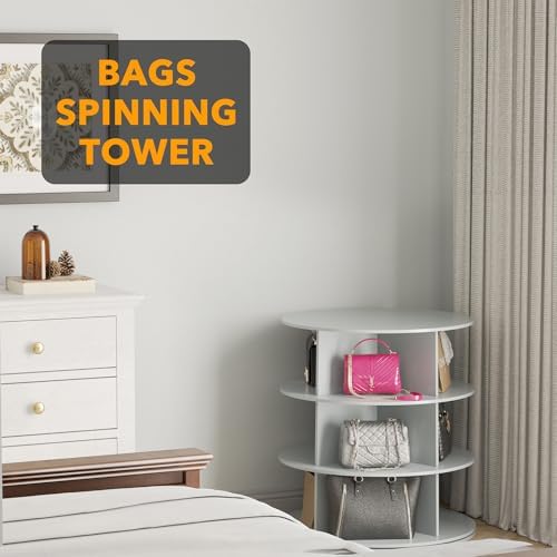 SpaceAid 3 Tier Rotating Shoe Rack Tower, Spinning Shoe Display Lazy Susan, Revolving 360 Shoe Rack Storage Round Carousel, Vertical Handbag Rotate Shoes Closet Organization (3-Tier Gray) - Image 5