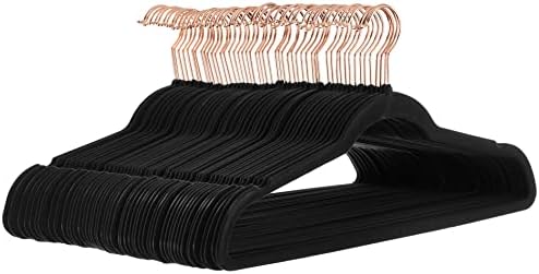 Amazon Basics Slim Velvet Non-Slip Space Saving Suit Clothes Hangers for Closet Organization, Black/Rose Gold, 50-Pack by AmazonBasics