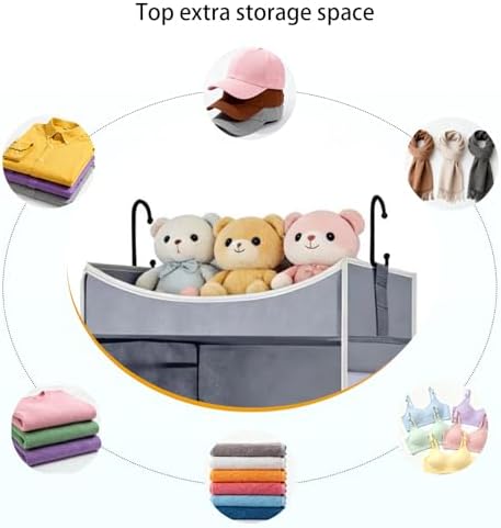 6-Shelf Hanging Closet Organizer and Storage with Side Pockets, Collapsible Closet Hanging Shelves for Storage, Grey - Image 4