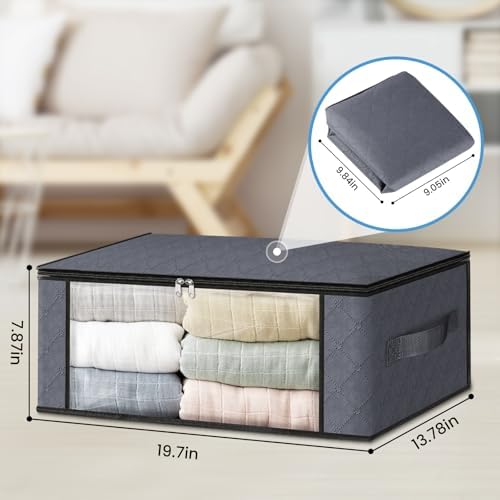 HomeHacks 10-Pack Clothes Organizer Storage Bags, 35L Storage Bins, Gray | Foldable Storage Box Container with Zippers, Clear Window, Reinforced Handles for Closet, Dorm, Pillows, Bedding, Sweater - Image 2