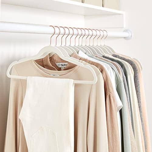 Amazon Basics Slim Velvet Non-Slip Space Saving Suit Clothes Hangers, Closet Organizer, Ivory/Rose Gold, 30-Pack - Image 6