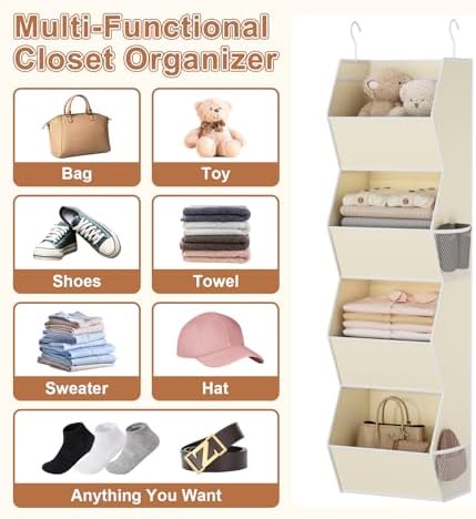 4 Shelf Hanging Closet Organizer Closet Storage for Wardrobe 2 Packs Beige | Hanging Storage Organizer for Closet Organizers and Storage, Hanging Clothes Organizer for Closet Organizer Closet Shelves - Image 5