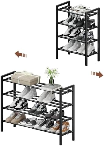 Expandable Shoe Rack, Heavy Duty Metal Shoe Organizer for Closet | 4Tier Heavy Duty Iron Adjustable Shoe Storage,Fits 12+ Pairs,Space-Saving,Non-Slip,Easy Assembly,For Doorway Entryway Bedroom by HDDTTZFURNITUREMAKEYOURDALIYLIVEBETTERANDBETTER