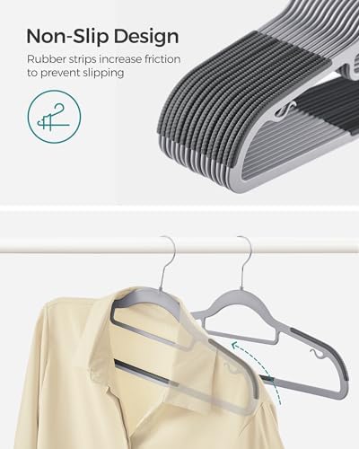 SONGMICS Pack of 30 Coat Hangers, Space-Saving Plastic Clothes Hangers | Non-Slip, 0.2 Inches Slim, 16.5 Inches Wide, 360° Swivel Silver Hook, Light Gray and Dark Gray, UCRP20G30 - Image 3