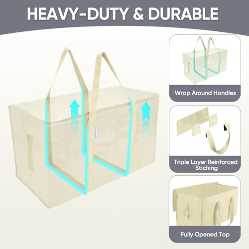 TICONN 8 Pack Extra Large Moving Bags Heavy Duty with Zippers & Carrying Handles, Durable Storage Bags Moving Boxes for Closet Organizers and Storage (8 Pack, Cream) - Image 3