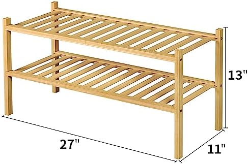 ROMGUAR CRAFT 2 Tier Bamboo Shoe Rack for Closet Free Standing Wood Shoe Shelf for Entryway Small Space Stackable 27"x11"x13" (Natural) | Free Standing Shoe Shelf Storage Organizer for Entryway Small Space Stackable - Image 3