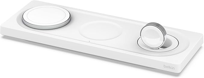 Belkin MagSafe 3 in 1 Wireless Charging Pad, Fast Charger (Renewed) | Apple Watch, iPhone 17/16/15/14, AirPods compatible, fast charging, certified refurbished, multi-device, Magnetic by Amazon+Renewed