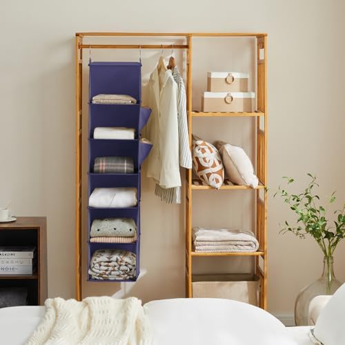 YOUDENOVA Hanging Closet Organizer and Storage, 6-Shelf, Purple | Breathable Fabric, Clothes Organizer with 2 Side Pockets, Hanging Shelves for Closet Storage, Dorm Room Essentials for Guys - Image 4
