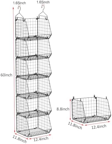 6 Tier Closet Hanging Organizer, Clothes Hanging Shelves with 4 Hanging Hooks 5 S Hooks, Wire Storage Basket Bins, for Clothing Sweaters Shoes Handbags Clutches Accessories Patent Design-Black - Image 3