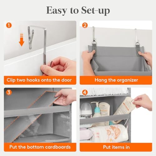 Lifewit 1 Pack Over the Door Organizer, 6 Section Clear Window Hanging Storage with 4 Side Pockets, Sturdy Anti Tilt 40 lbs Load Behind Door for Closet, Bedroom, Bathroom, Nursery, Dorm, Gray - Image 7