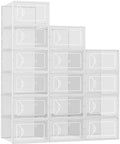 Foluck Shoe Storage Box, 15 Pack Clear Plastic Stackable Organizer for Closet, Interlocking Design Shoes Container Bins for Sneakers, Foldable Shoe Rack with Lids, White by Foluck