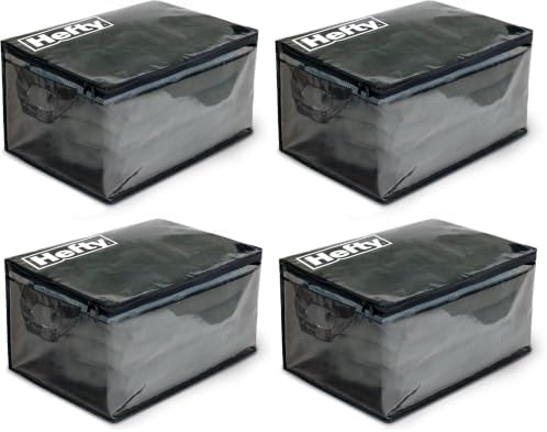 Hefty Large Flexible Tote with Breathable Mesh, Double Zipper, 2 Handles – Ideal for Moving or Clothes & Apparel Storage, Alternative to Plastic Bin, Organizer or Container – 4 Pack by Hefty