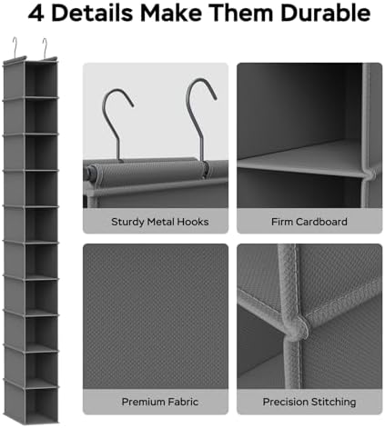 MAX Houser 10-Shelf Hanging Shoe Shelf Organizer for Closet,2 Pack Grey | Foldable Hanging Shoe Storage Shelf with 2 Metal Hooks, Space Saving Storage for Narrow Space - Image 5