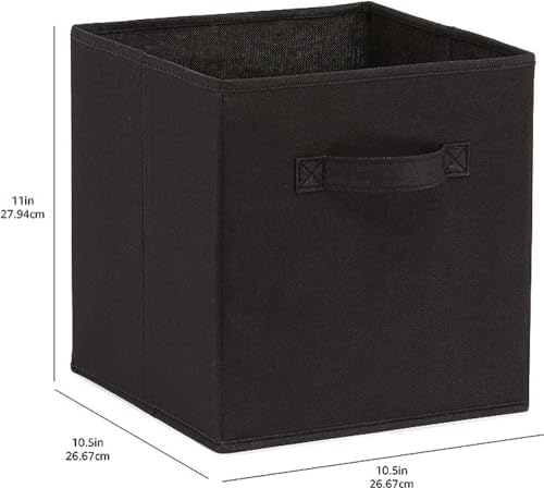 Amazon Basics Collapsible Fabric Storage Bins Organizer with Handles, Sturdy, Foldable, 10.5" x 10.5" x 11", Black, 6 Count (Pack of 5) - Image 4