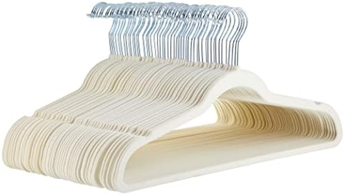 Amazon Basics Slim Velvet Non-Slip Space Saving Suit Clothes Hangers with Shoulder Notches for Closet Organization, Ivory/Silver, 50-Pack by AmazonBasics