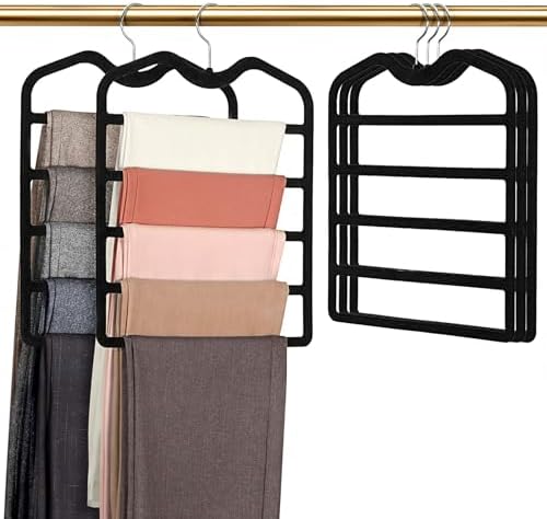 Pants Hangers Space Saving,5 Pack Velvet Short Neck Pants Hangers,5 Tier Space Saving Velvet Hanger,Closet Organizers and Storage Dorm Room Essentials for College Students Girls Guys Holds Pant,Jean by DOIOWN