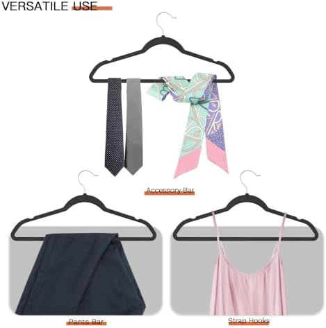 Black Velvet Hangers 60 Pack, Slim Space Saving Suit Hangers for Closet Organizer, Rotating Silver Hook, Non Slip Clothes Felt Hanger Heavy Duty for Coat,Shirt, Pants, Camisole, Dress - Image 4