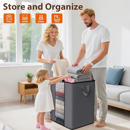 SpaceWhisper 3 Pack 100L Clothes Storage, Foldable Storage Bags, Grey | Thick Fabric, Clear Window, with Reinforced Handle, for Clothing, Blanket, Comforters, Bedding Organizing - Image 4