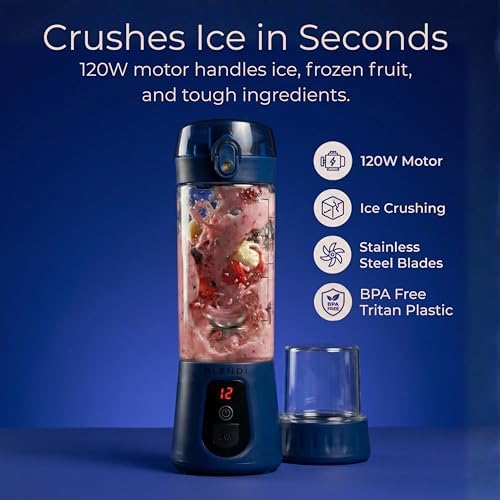 BLENDi Pro+ Portable Blender (17.5oz, Navy Blue) – Powerful Ice Crushing 120W Motor, USB-C Rechargeable, Cordless Personal Blender Smoothies & Shakes – BPA-Free, Self-Cleaning, Travel-Friendly - Image 2