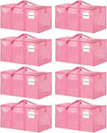 8 Pack Extra Large Clothes Storage Bins with Lids, Moving Bags, Pink | Storage Bags with Reinforced Handles & Heavy-Duty Zippers, Moving Boxes Totes for Clothes Packing, Dorms, College Supplies by ukeetap
