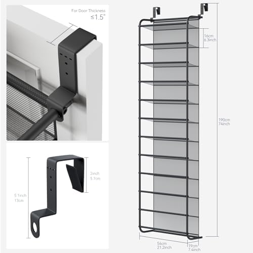 Whitmor 36 Pair Over the Door Shoe Rack,12 Tier Hanging Shoe Organizer with Metal Frame & Mesh Shelves, Heavy Duty Shoe Storage Holder for Door, 74" H x 21.7" W x 7.5" D, Matt Gunmetal - Image 2