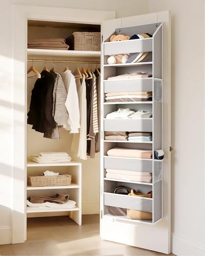 ULG 2-Pack Over-The-Door Organizer 5 Tiers, – Hanging Storage Organizer with 4 Mesh Side Pockets,Space Saving Closet Door Organizer for Clothes, Shoes, Toys, Accessories Light Gray - Image 2