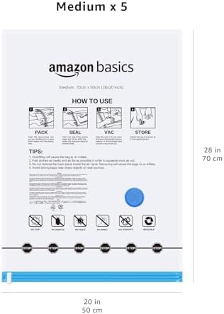 Amazon Basics Vacuum Storage Bags for Clothes, Compression Zipper with Hand Pump, Medium, White, Sky Blue, 5-Pack - Image 6