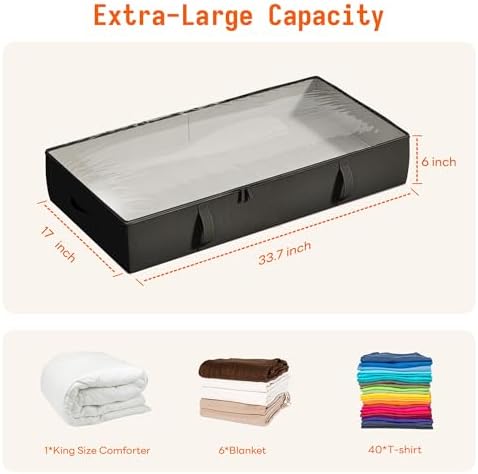 Side-Supported Under Bed Storage Containers, 6 Inch 60L Clothes Storage Bin | Underbed Storage Bin with Sturdy Handles and Sidewalls, Closet Organizer for Clothes, Blankets, Seasonal Items, Black, 2 Pack - Image 4