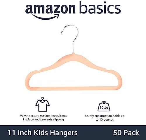 Amazon Basics Kids Space Saving Velvet Non-Slip Clothes Hangers with Shoulder Notches for Infant and Toddler, 11.6", Blush, 50 Count (Pack of 4) - Image 2
