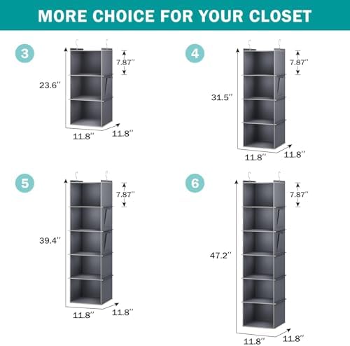 YOUDENOVA Hanging Closet Organizer and Storage for Clothes, 5-Shelf, Grey | Locker/RV/Camper Organizer, 2 Side Pockets, Hanging Shelves for Small Closet, Dorm Room Essentials for Guys, Non-woven Fabric - Image 5
