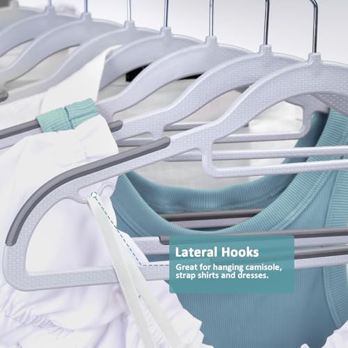 Tonswachic Pack of 30 Coat Hangers, Space-Saving Plastic Clothes Hangers, Non-Slip, 0.2 Inches Slim, 360° Swivel Silver Hook for Shirts, Pants, Suit & Wet/Dry Garments, Light and Dark Gray - Image 3