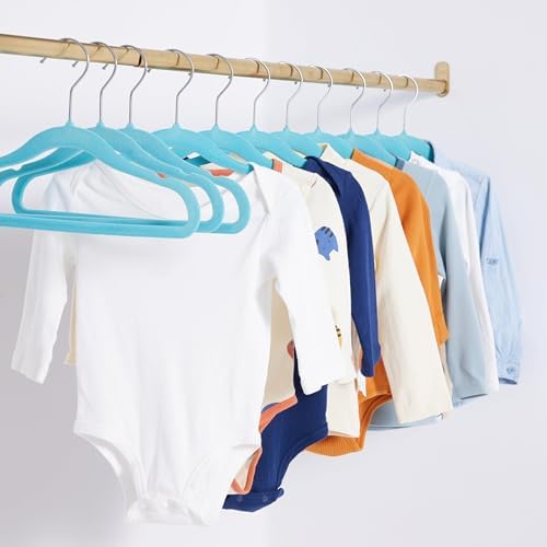 Amazon Basics Kids Velvet, Non-Slip Clothes Hangers for Infant and Toddler, 11.6 inches (for Baby Clothes), 50 Count, Blue (Pack of 4) - Image 6