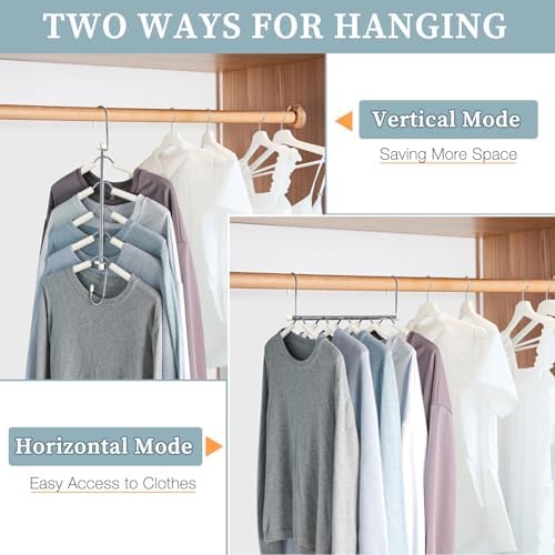 Space Saving Shirt Hanger 5 in 1 Non Slip Coat Hanger Beige 4 Pack | Multi Shirt Hanger, Stainless Steel, Eva Foam Padded, 2 Ways to Hang, Easy Access, Wrinkle Free, Closet Space Saver - Image 3