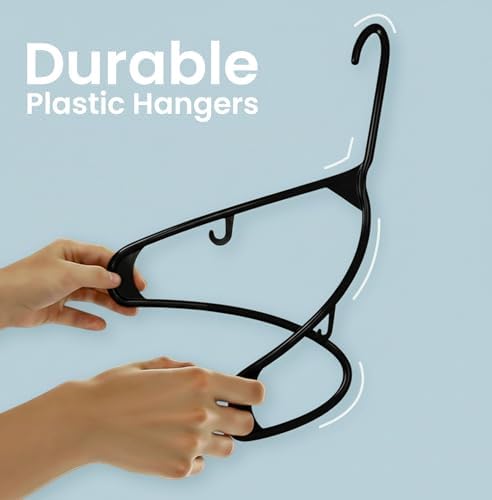 Utopia Home Plastic Hangers 50 Pack – Built-in Strap Hooks Black | Space saving | Durable & strong | Closet organizer | Clothes hangers | Ideal for shirts, pants, skirts & coats - Image 6
