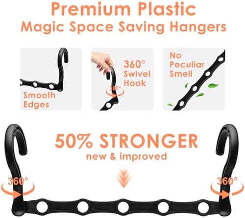 Closet Organizers and Storage, Magic Space Saving Hanger for 40 Heavy Clothes, Smart 360° Swivel Hook Cascading Hangers, Closet Organization Clothes Hangers, College Dorm Room Essentials for Girls | Upgraded Space Saving Hangers,Magic Closet Organizati... - Image 3