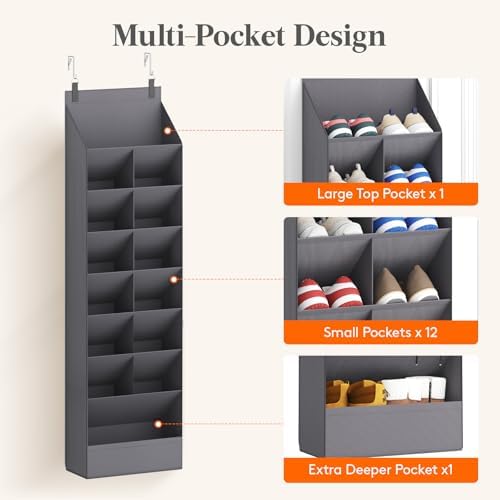 Lifewit 8 Tier Over the Door Shoe Organizer with 15 Large Deep Pockets, Fabric Hanging Shoes Shelf for Closet, Dorm Storage, Fit Up to 16 Pair Shoe Rack Holder for Sneakers, Boots, Gray - Image 6